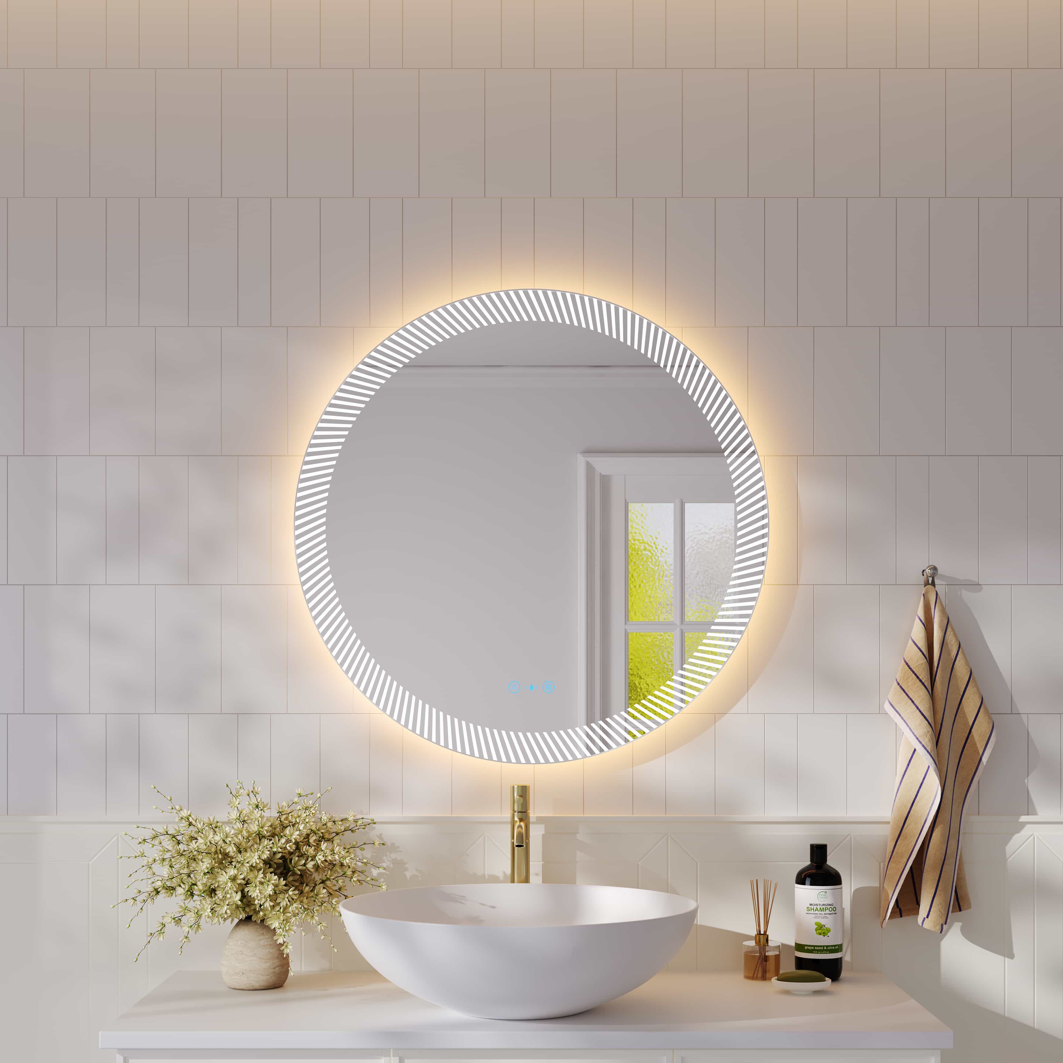Freya 800mm LED Textured Round Mirror