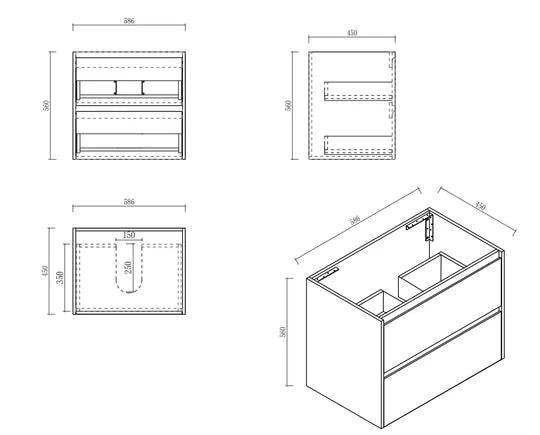 HERA 600mm Wall-Hung Vanity - Black Oak