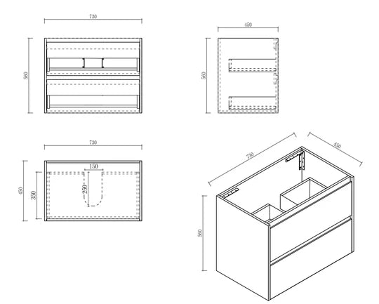 HERA 750mm Wall-Hung Vanity - Black Oak