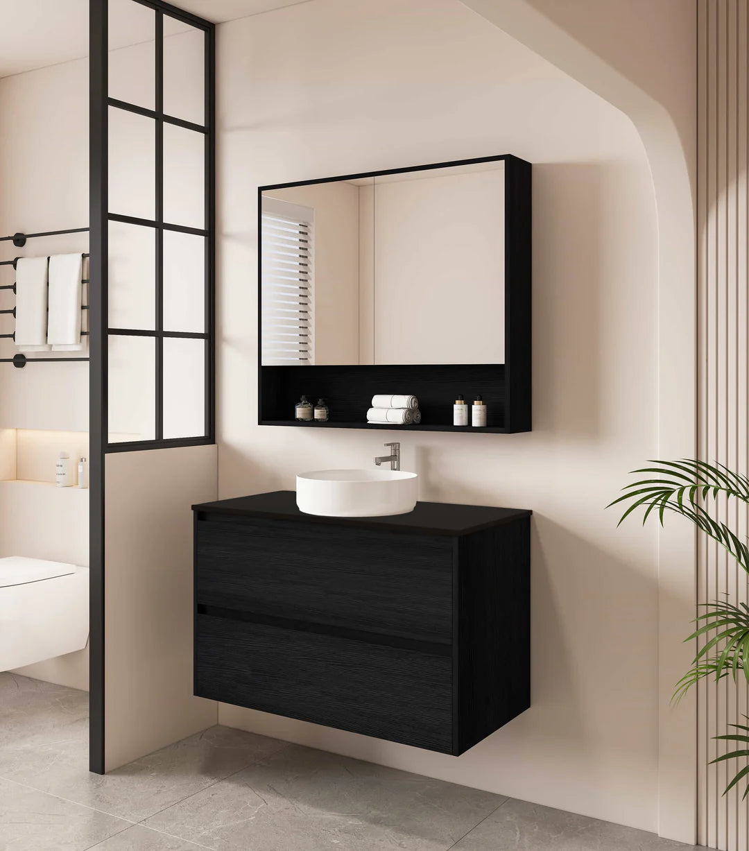HERA 900mm Wall-Hung Vanity - Black Oak
