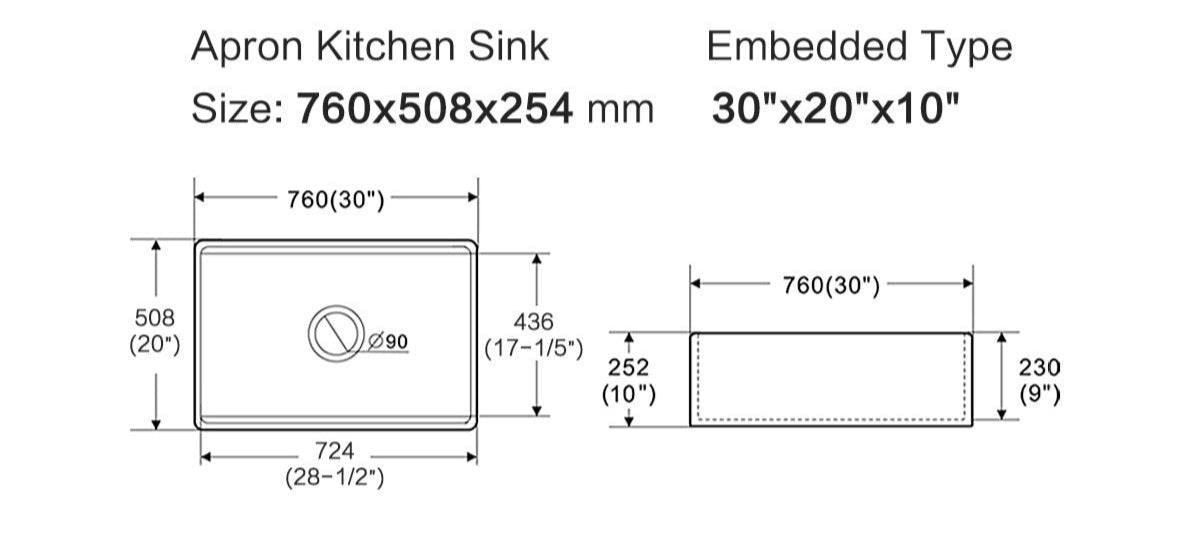 Orta  Fine Fireclay Farmhouse Sink With Work Station 760mm x 508mm x 254mm