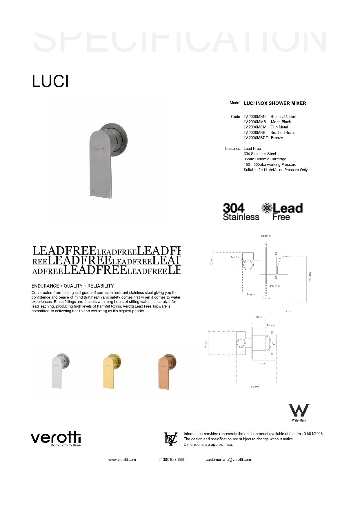 Luci Inox Minimal Shower Or Bath Mixer