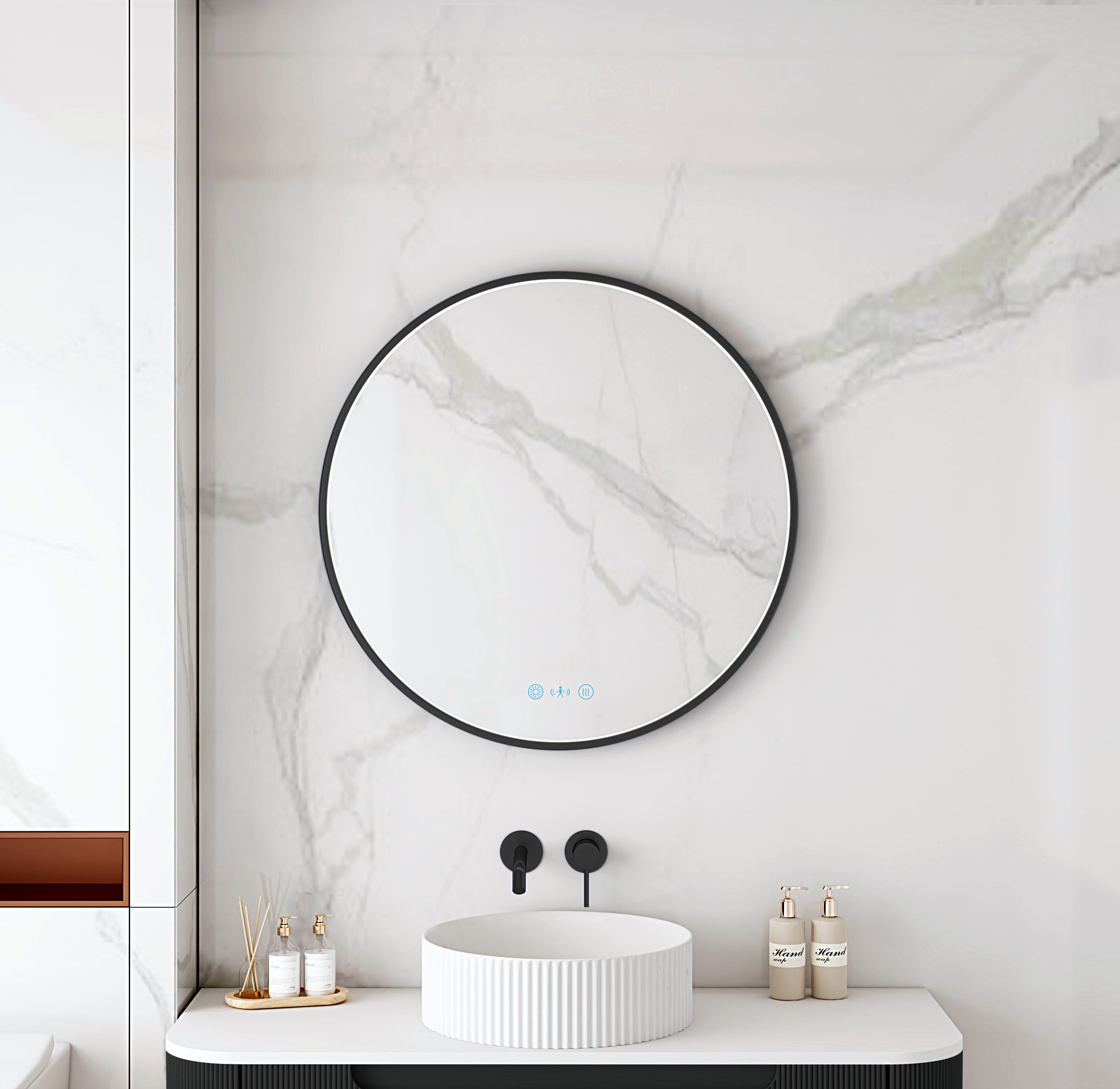 Maia 600/750/900mm LED Round Mirror – Matt Black Frame