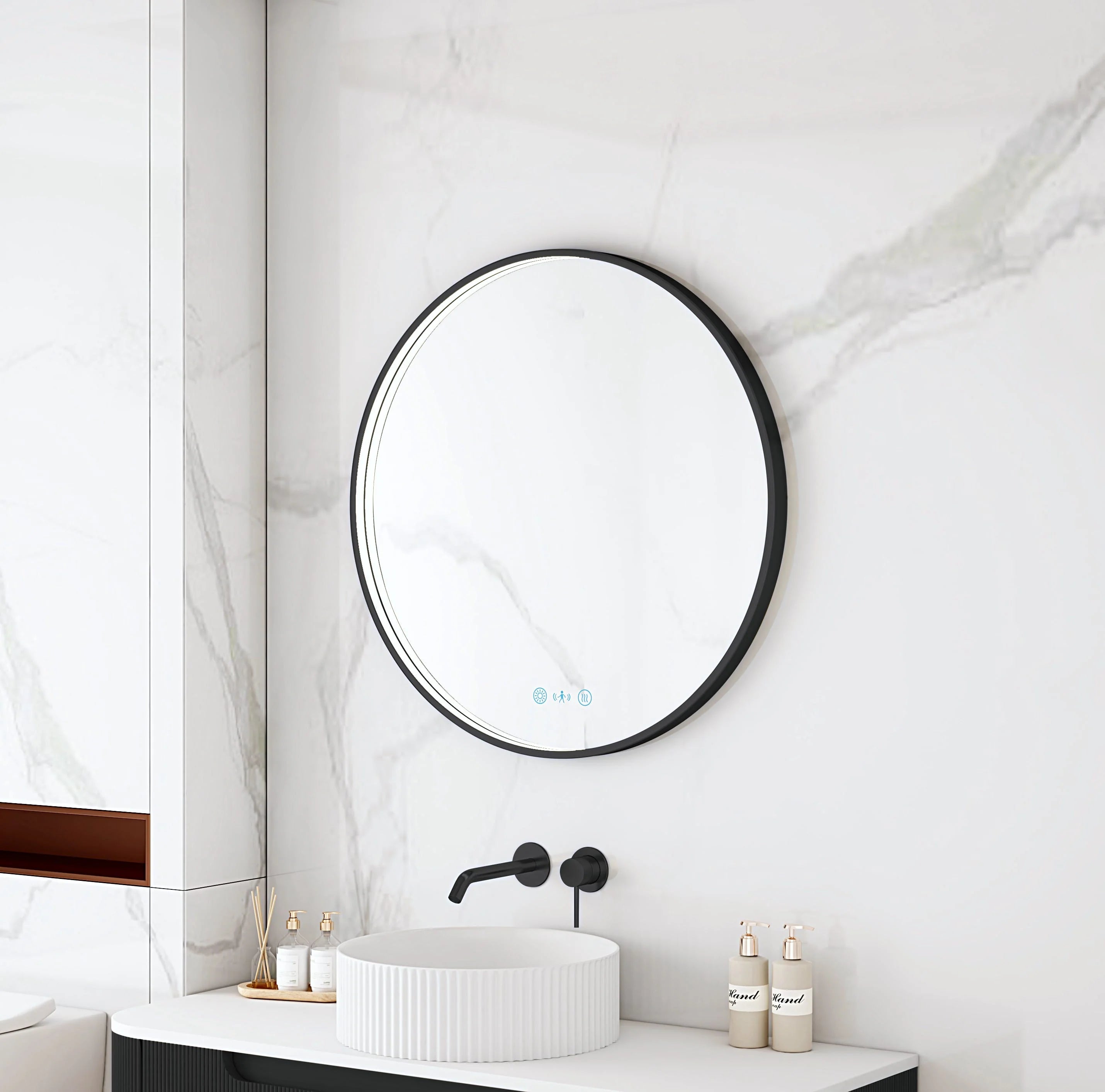 Maia 600/750/900mm LED Round Mirror – Matt Black Frame