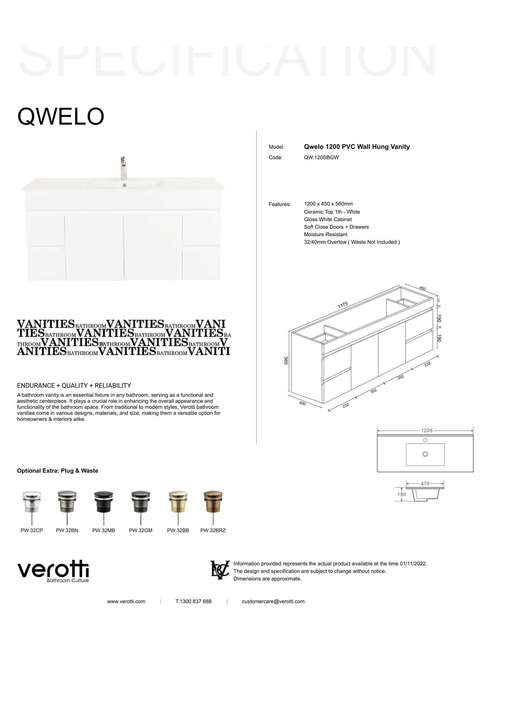QWELO 1200 VANITY