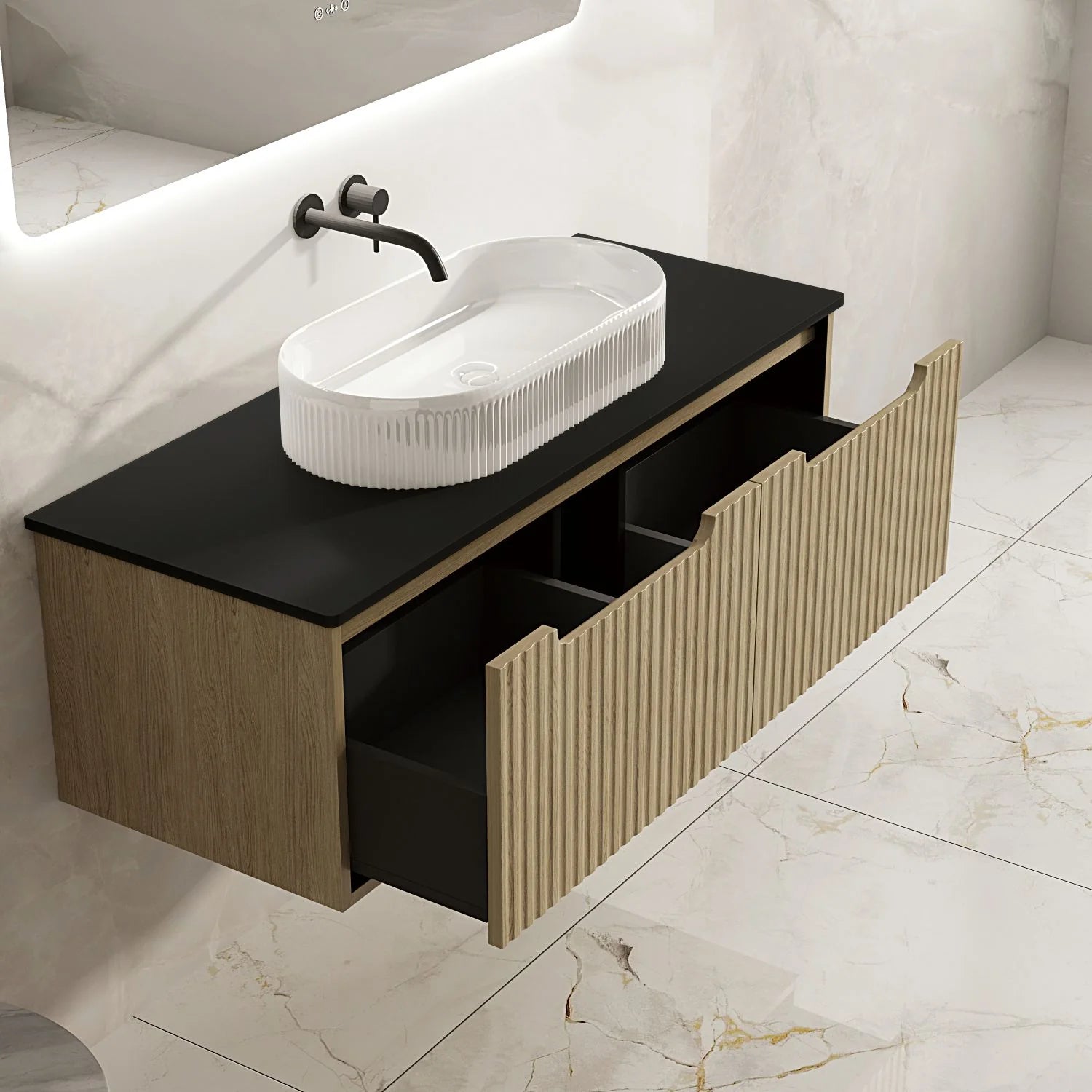 Fluted Rhea 1200mm Wall-Hung Cabinet - Natural Oak