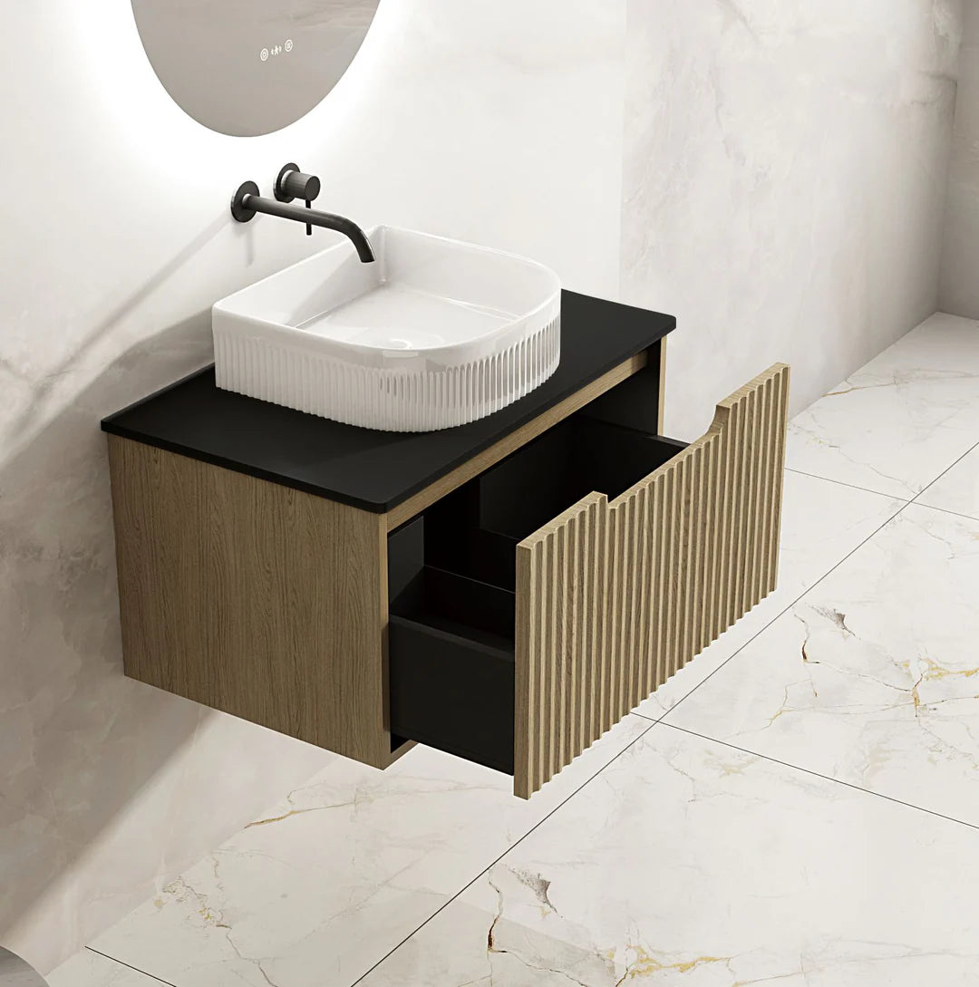 Fluted Rhea 750mm Wall-Hung Cabinet - Natural Oak