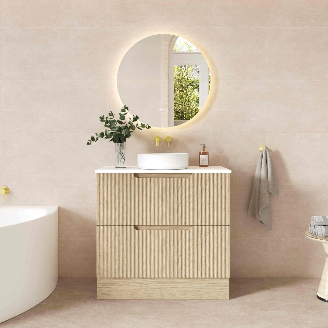 Fluted Rhea 900mm Freestanding Cabinet - Natural Oak