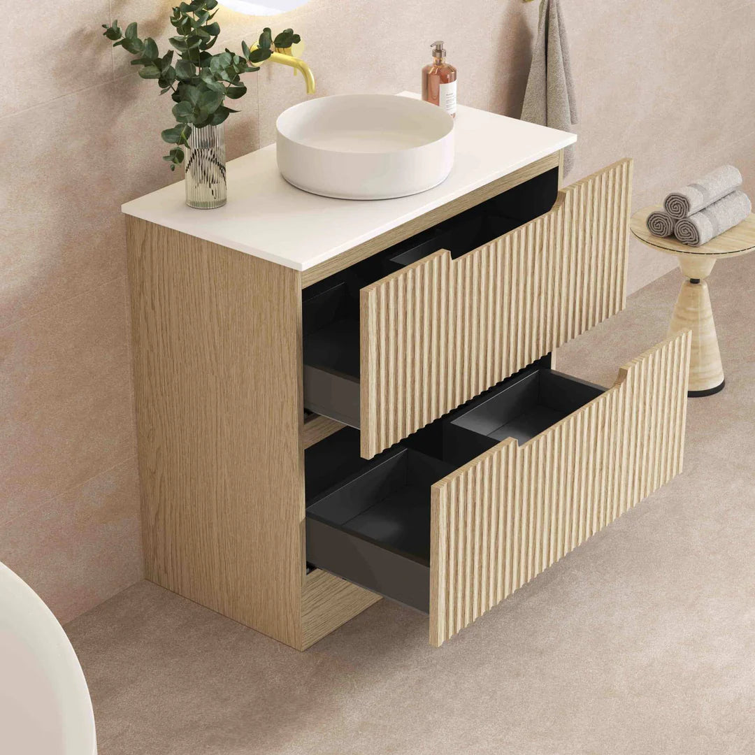 Fluted Rhea 900mm Freestanding Cabinet - Natural Oak