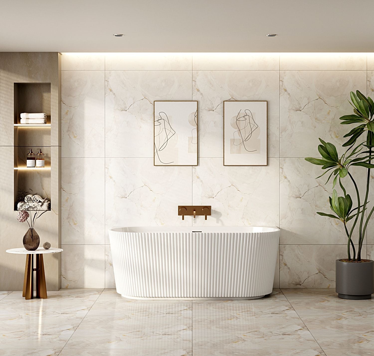 Rose Fluted Back-to-Wall Bathtub