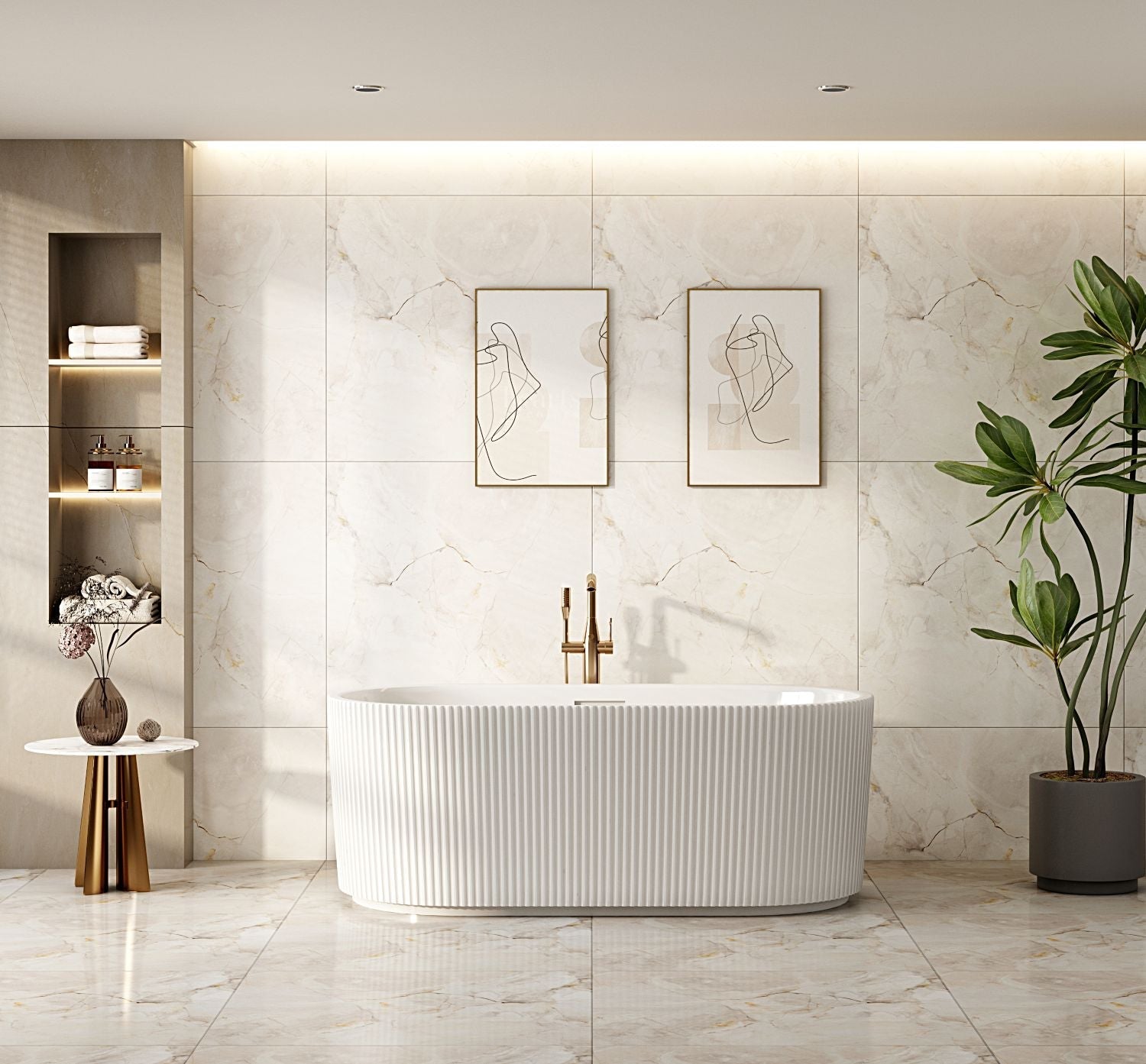 Rose Fluted V-Groove Freestanding Bathtub