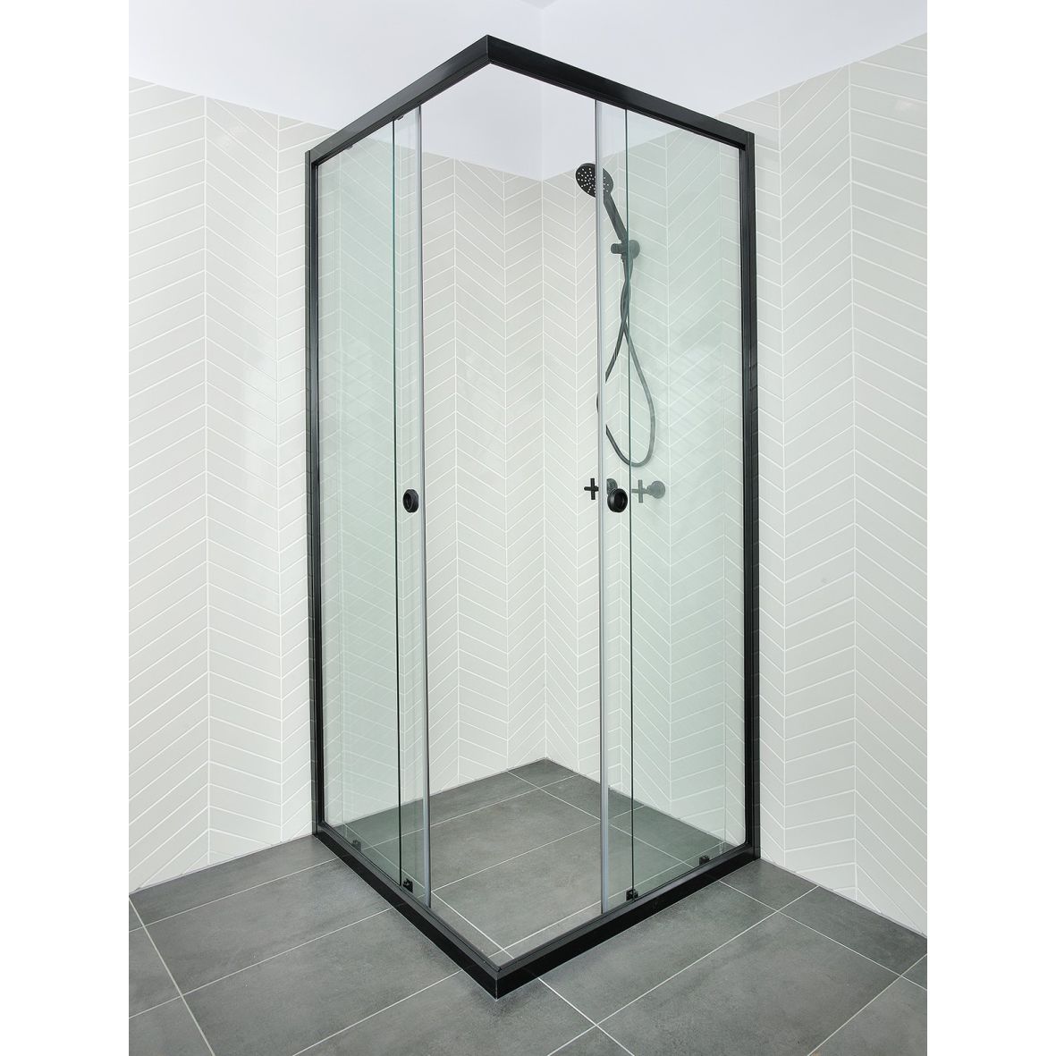 Custom Semi-Frameless Corner Set-In (2 Door Sliding)