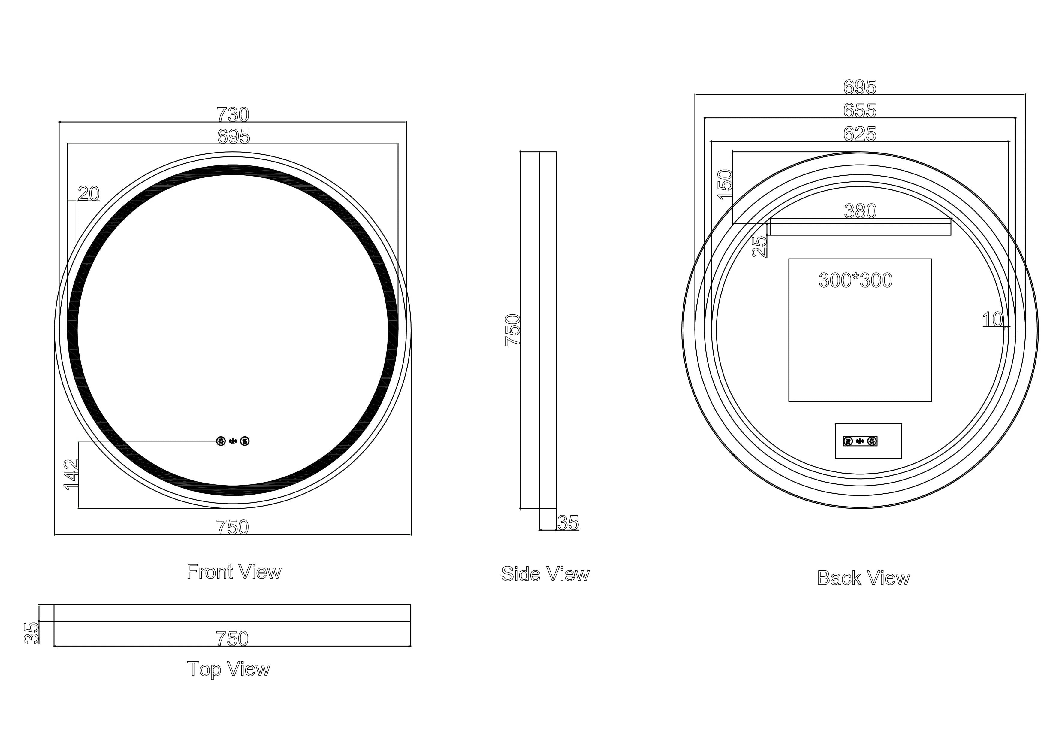 Venus 600/750/900mm LED Round Mirror – Matt Black Frame