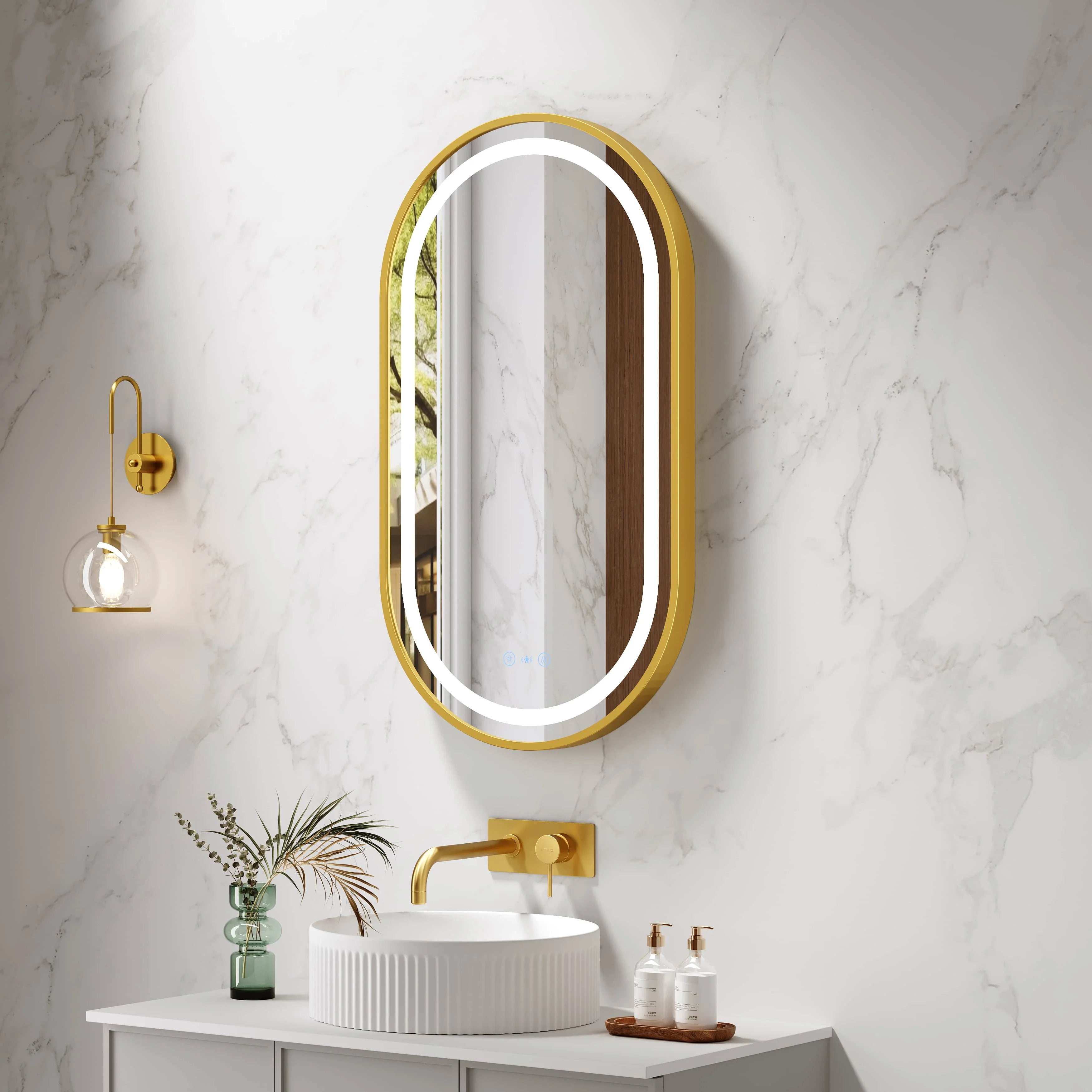 Venus 500×900mm LED Oval Mirror – Brushed Gold Frame