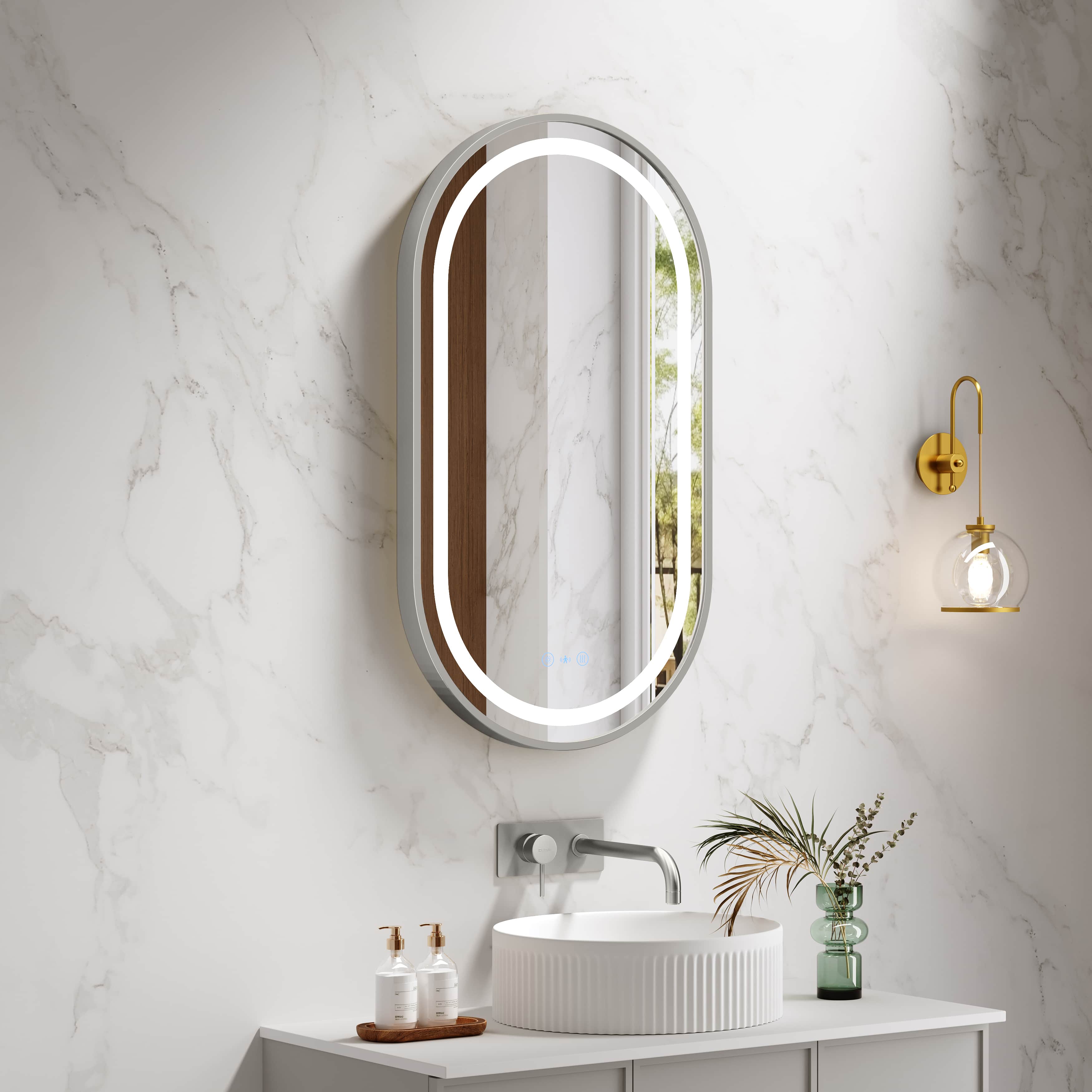 Venus 500×900mm LED Oval Mirror – Brushed Nickel Frame