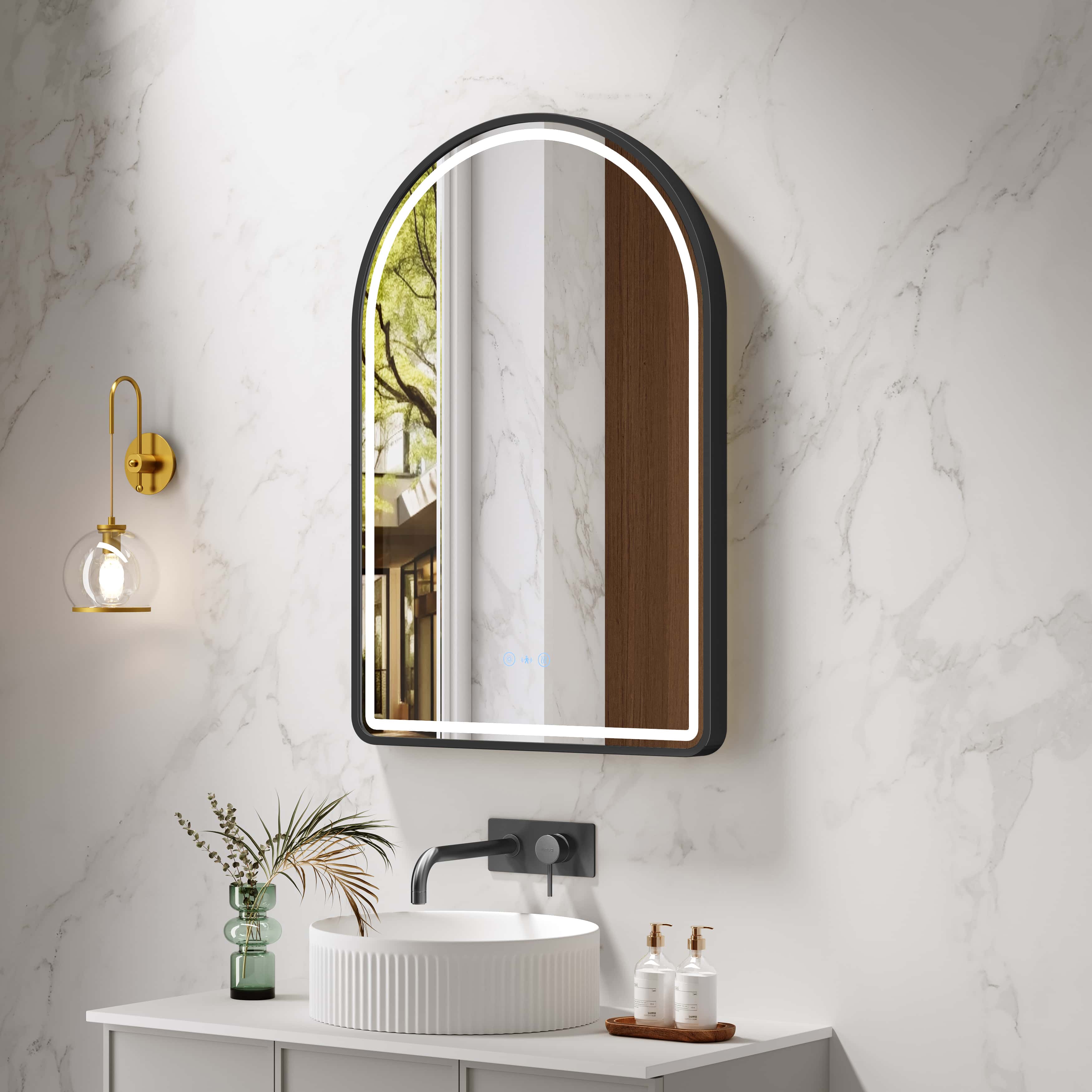 Venus 600×900mm LED Arch Mirror– Matt Black Frame