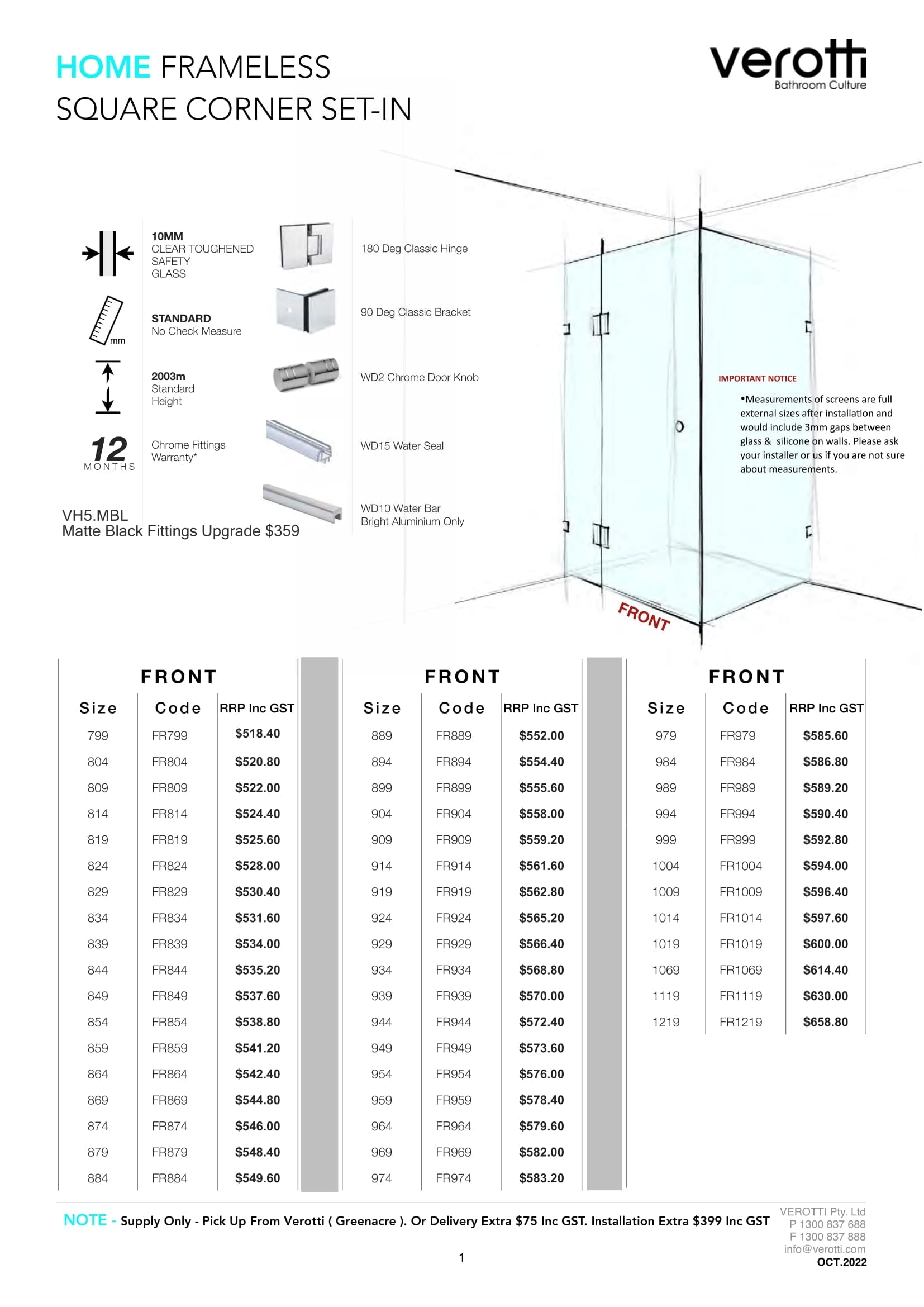 Verotti Home Frameless Square Corner Set-In