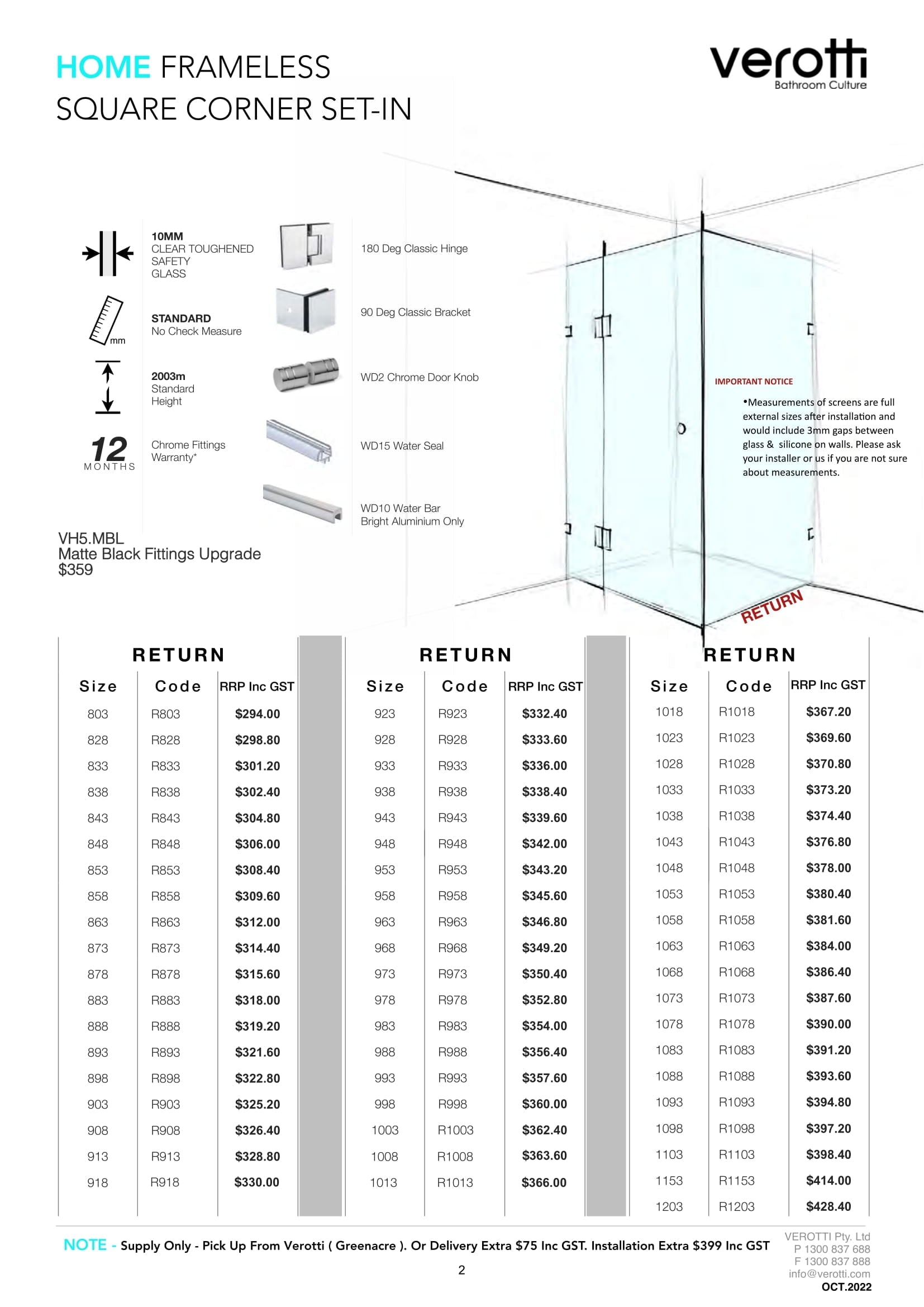 Verotti Home Frameless Square Corner Set-In