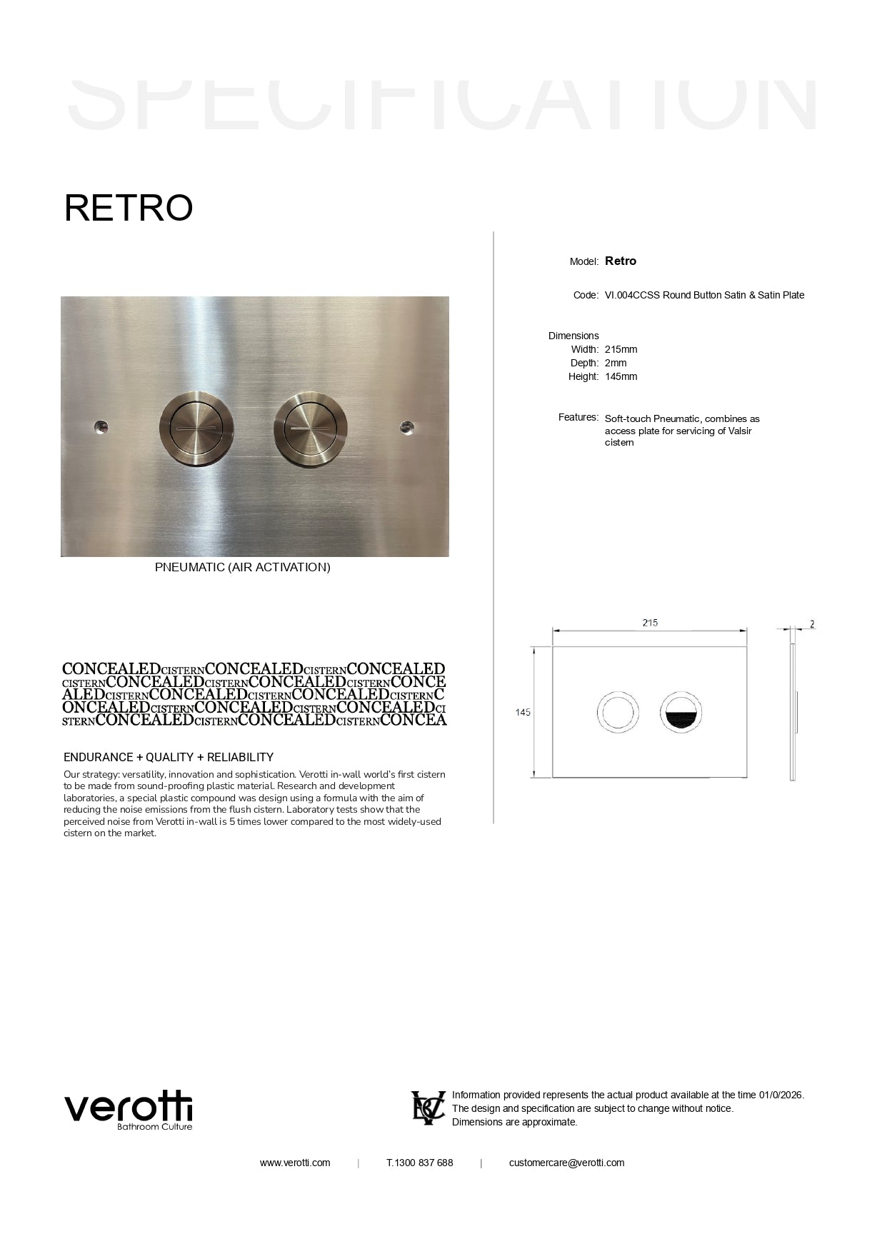 RETRO ABS BUTTONS | STAINLESS STEEL PLATE - PNEUMATIC 215 x 145