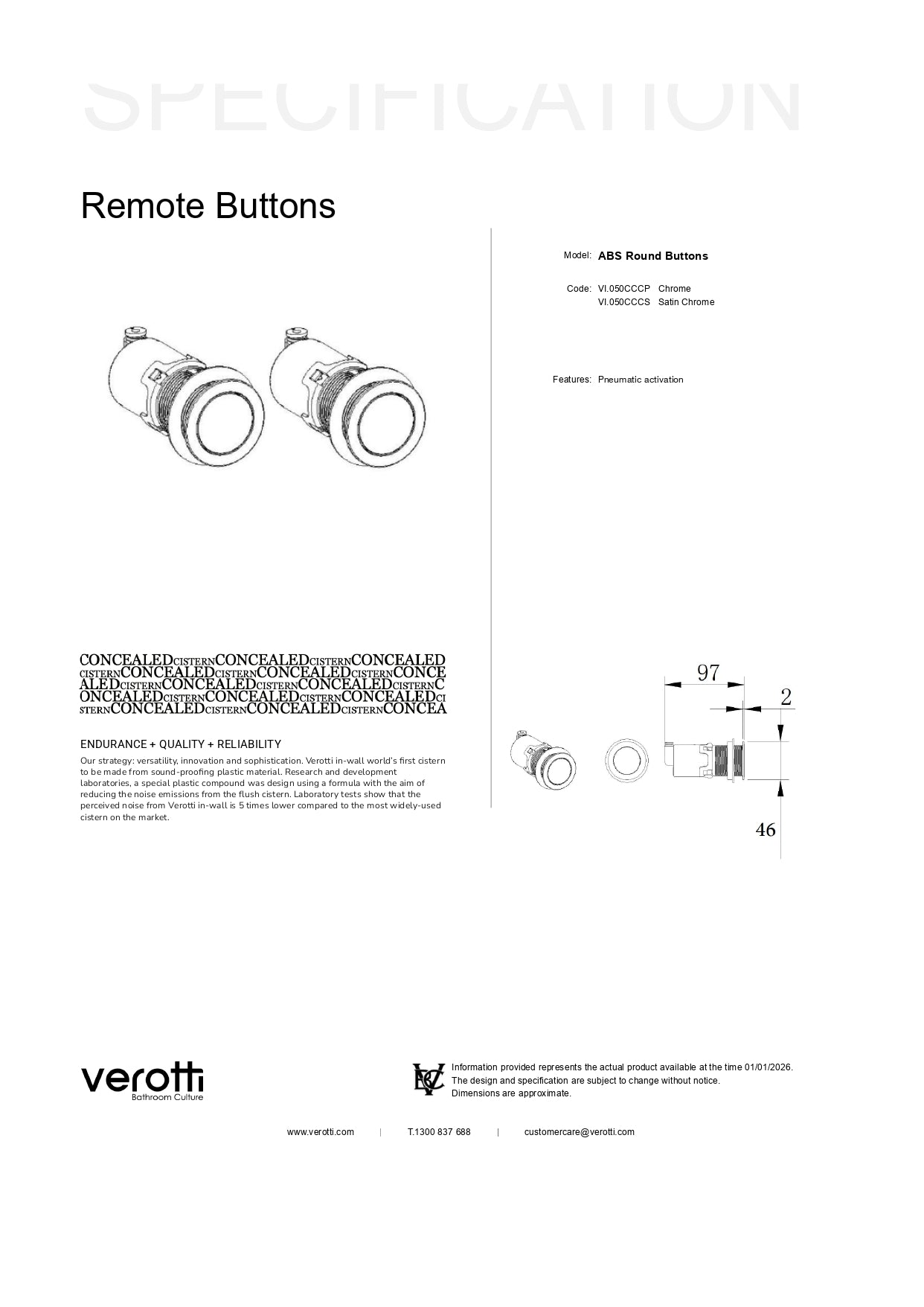 REMOTE ROUND FLUSH BUTTONS - Pneumatic