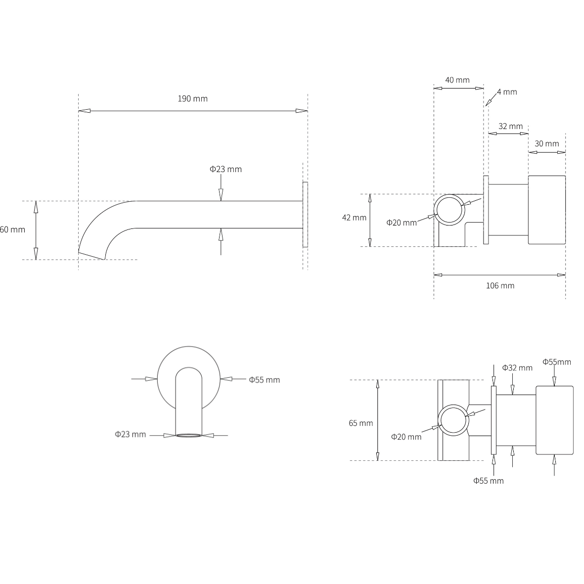 INFINITY PROGRESSIVE WALL MOUNTED BASIN MIXER 190MM SPOUT