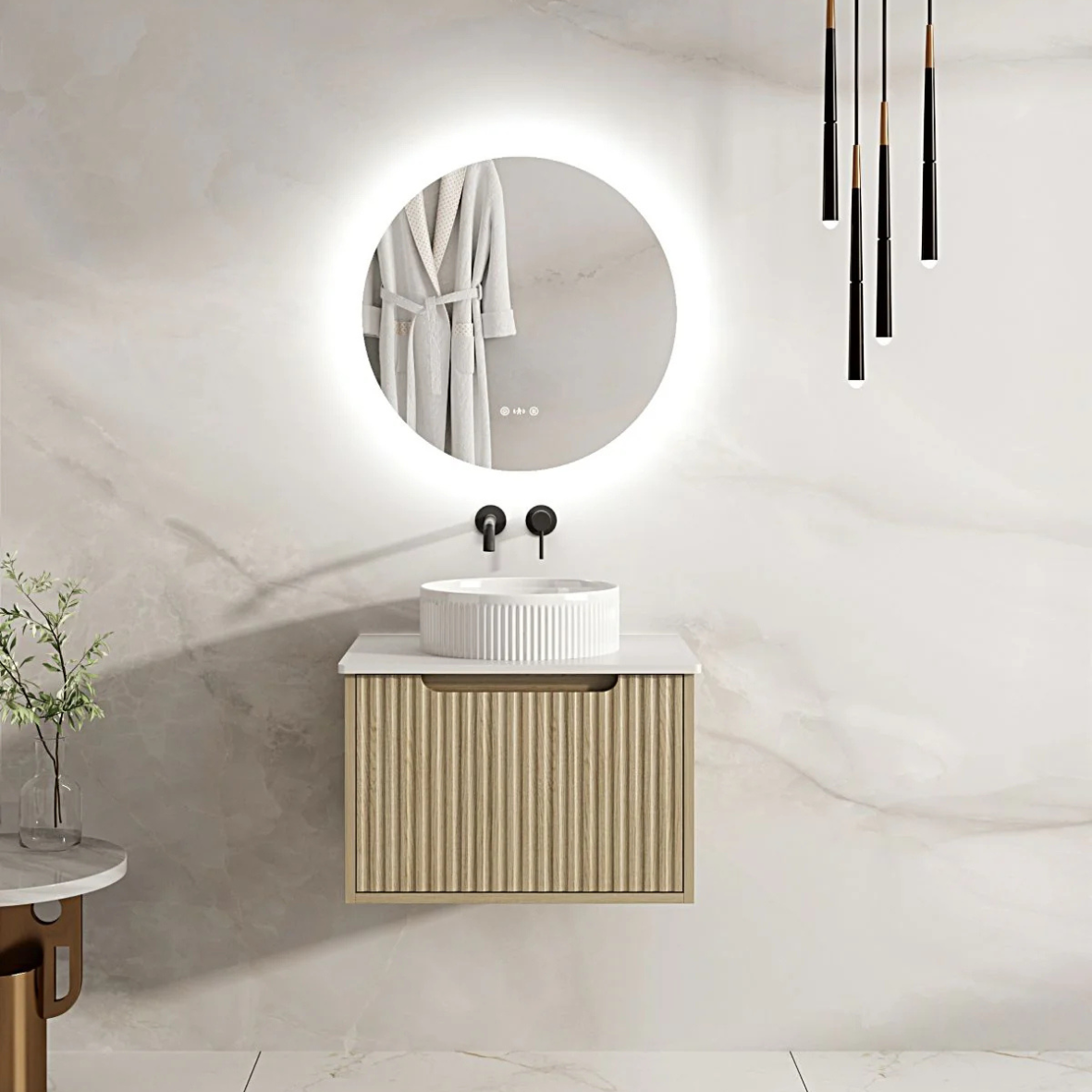 Fluted Rhea 600mm Wall-Hung Cabinet - Natural Oak