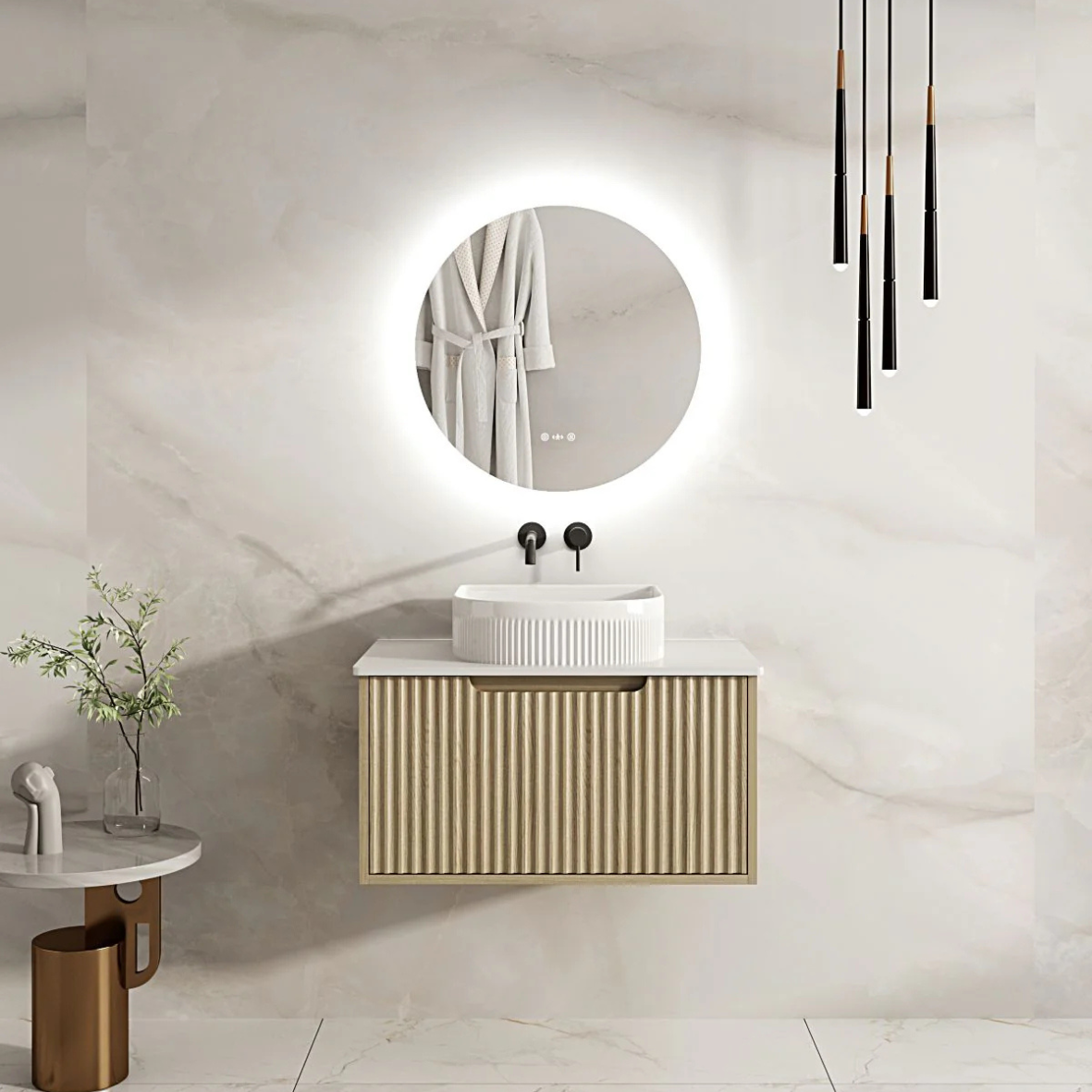 Fluted Rhea 750mm Wall-Hung Cabinet - Natural Oak