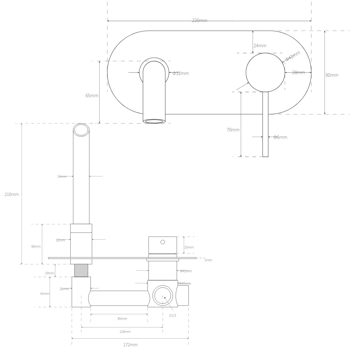 City Life Inox Elliptical Wall Mounted Basin/Bath Mixer w/-190 Spout