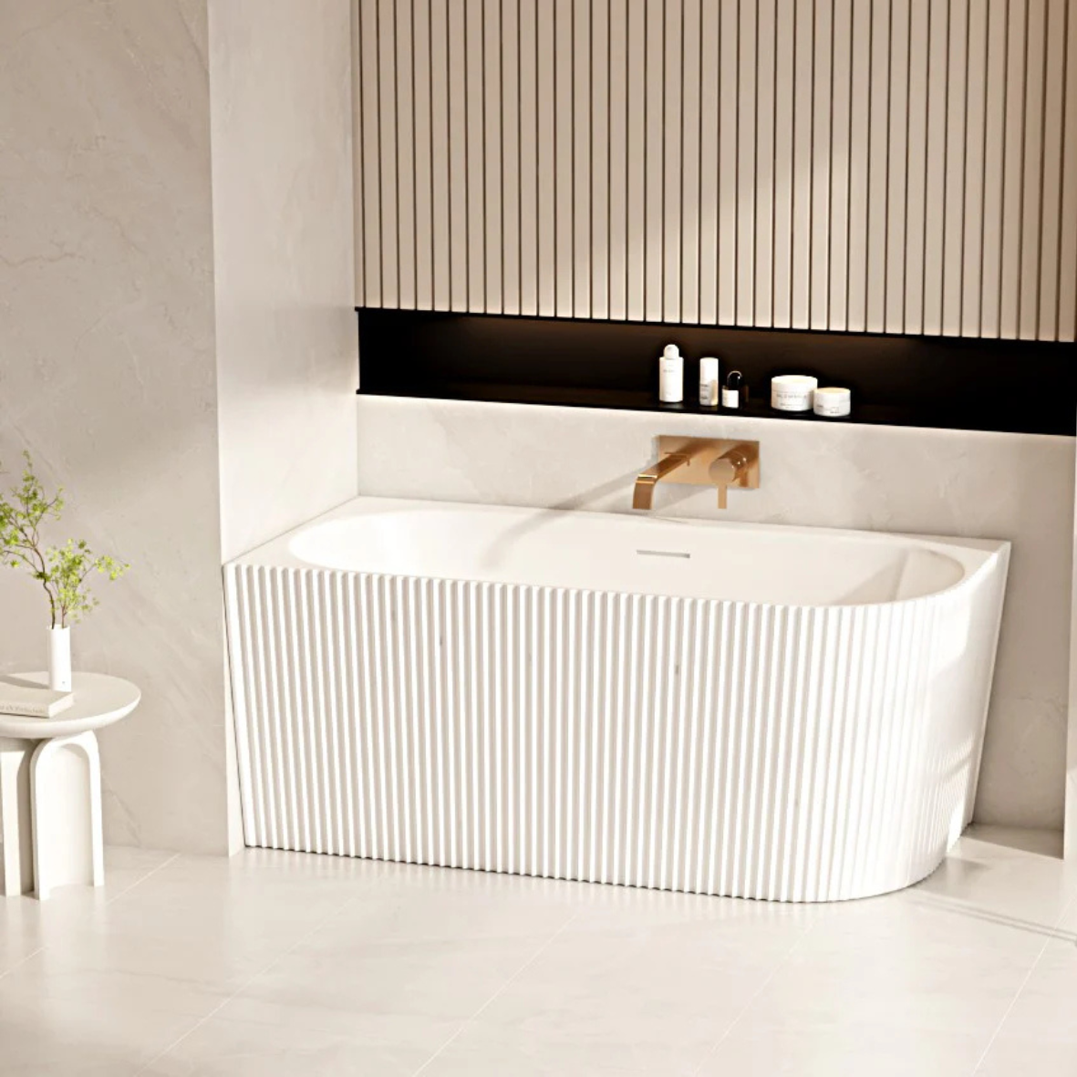 Rose V-Groove Corner Bathtub - Matt White